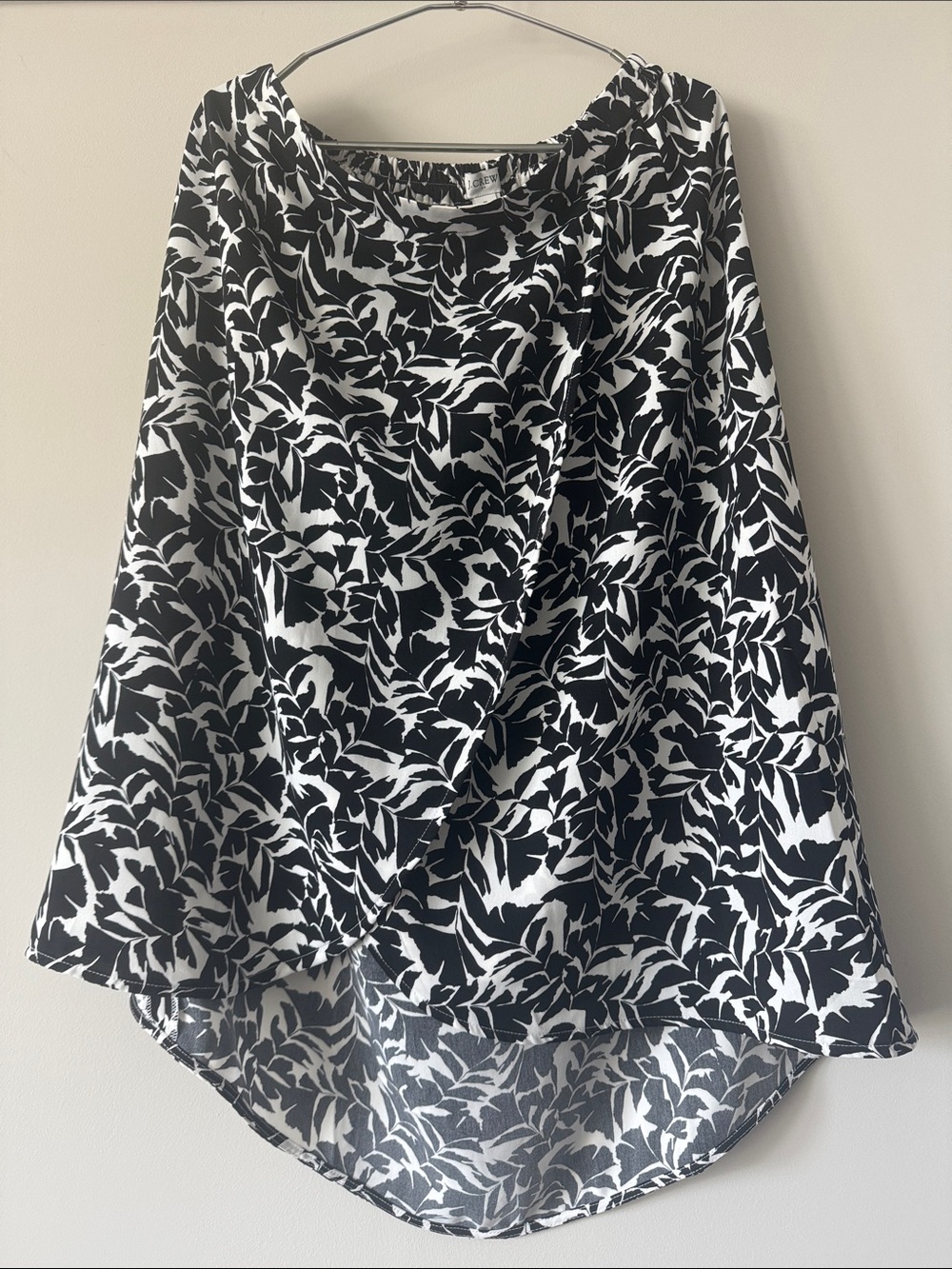 NWT J.Crew Faux-Wrap Pull-On High Low Midi Skirt M Black White Floral